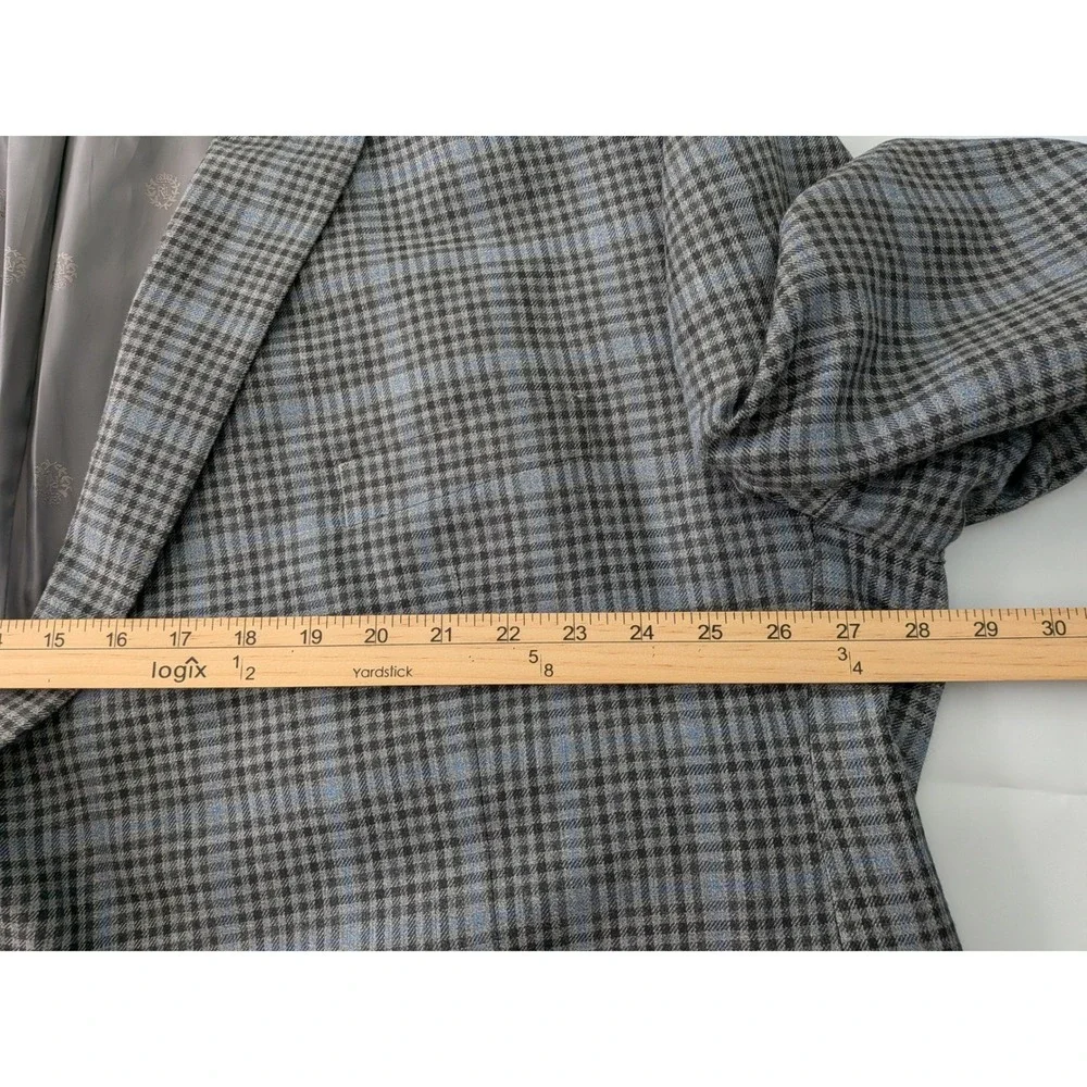 Ralph Lauren Executive‎ Silk Wool Glen Plaid Sport Coat Blazer Grey Blue 54R